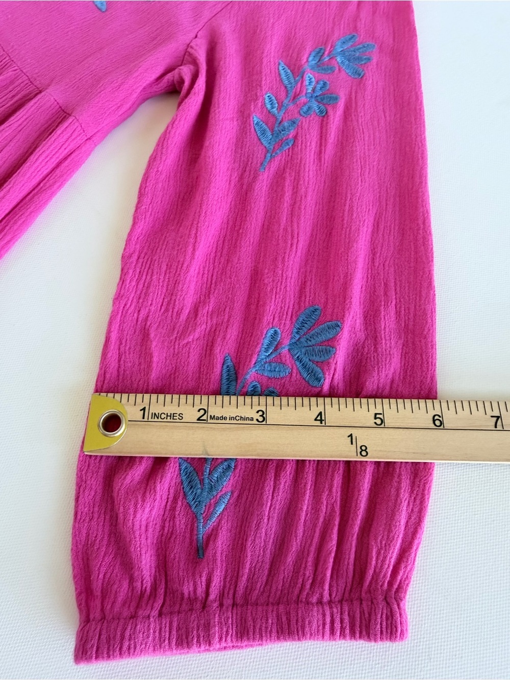 J.Marie Madeline Hot Pink Blue Embroidered Tiered Boho Mini Dress V-Neck M - Picture 8 of 12
